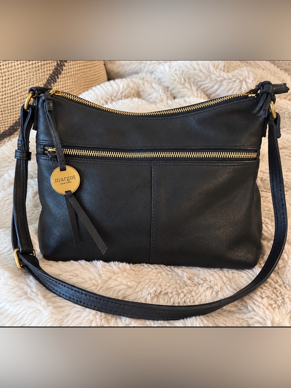 Margot New York Genuine Leather Black Crossbody Bag NWOT